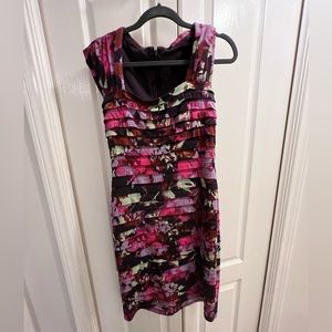 Knee length dress, Large, color:pink, purple, and green